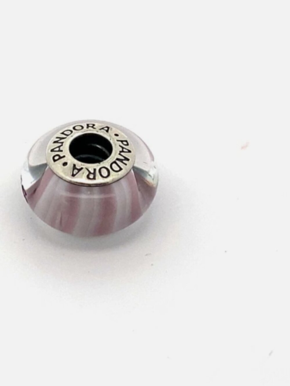 Pandora Sterling Silver Purple/White "Ravens" Murano Bead - Picture 2 of 2